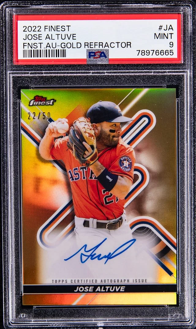 2022 Topps Finest Jose Altuve Autograph Gold Refractor #FA-JA card image