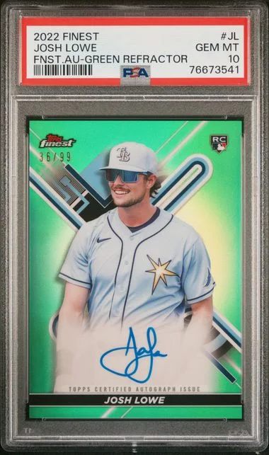 2022 Topps Finest Josh Lowe Autographs Green Refractor #FA-JL card image