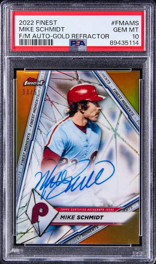 2022 Topps Finest Mike Schmidt Finest Moments Autograph Gold Refractor #FMAMS card image