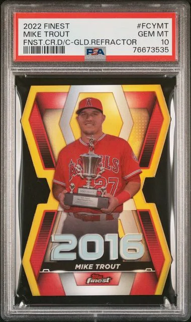 2022 Topps Finest Mike Trout Career Die-Cuts Black Gold Refractor #FCY-MT card image
