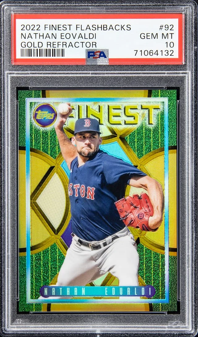 2022 Topps Finest Nathan Eovaldi Flashbacks Gold Refractor #92 card image