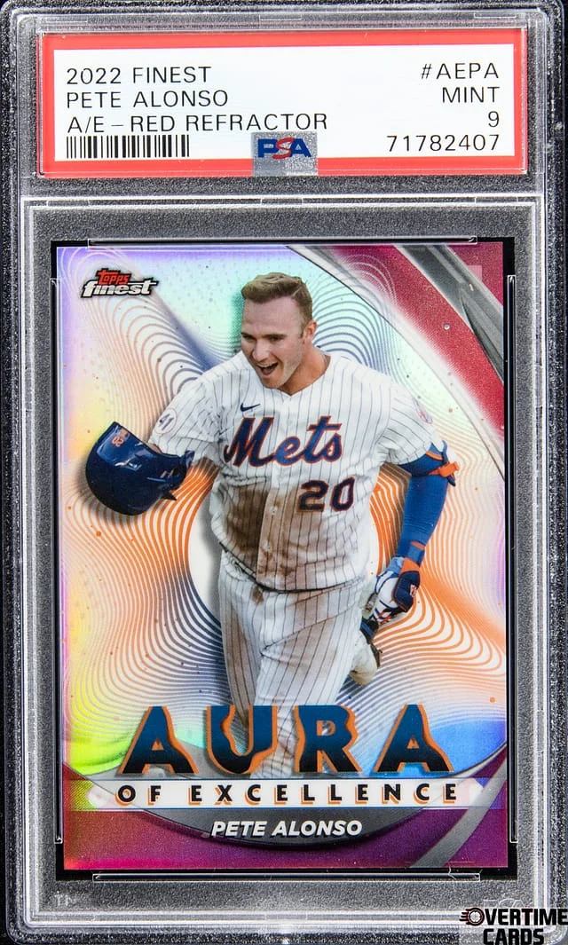2022 Topps Finest Pete Alonso Aura of Excellence Red Refractor #AEPA card image