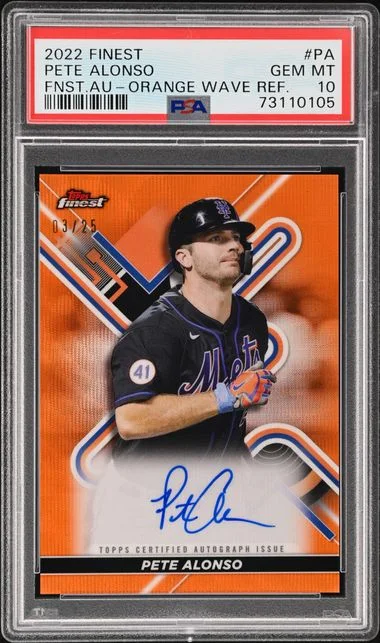 2022 Topps Finest Pete Alonso Finest Autographs Orange Wave Refractor #PA card image