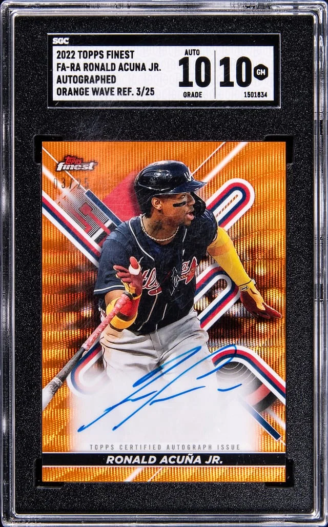 2022 Topps Finest Ronald Acuna Jr. Autographs Orange Wave Refractor #FA-RA card image