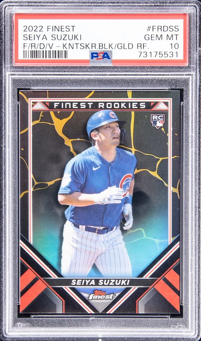 2022 Topps Finest Seiya Suzuki Design Variations Gold Refractor #FRD-SS card image