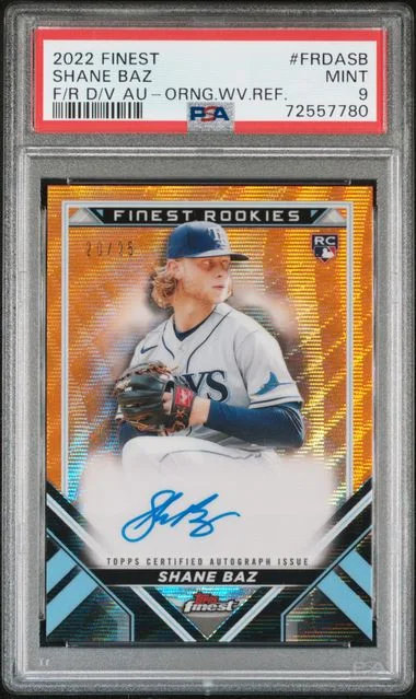 2022 Topps Finest Shane Baz Design Variations Autographs Orange Wave Refractor #FRDA-SB card image