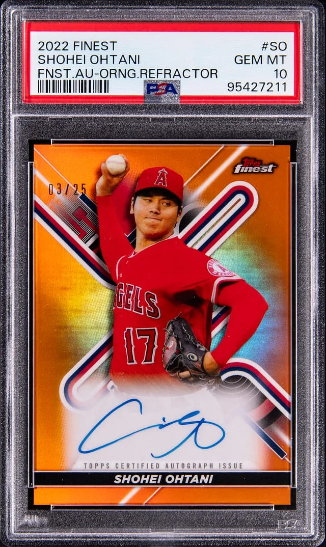 2022 Topps Finest Shohei Ohtani Autographs Orange Refractor #FA-SO card image