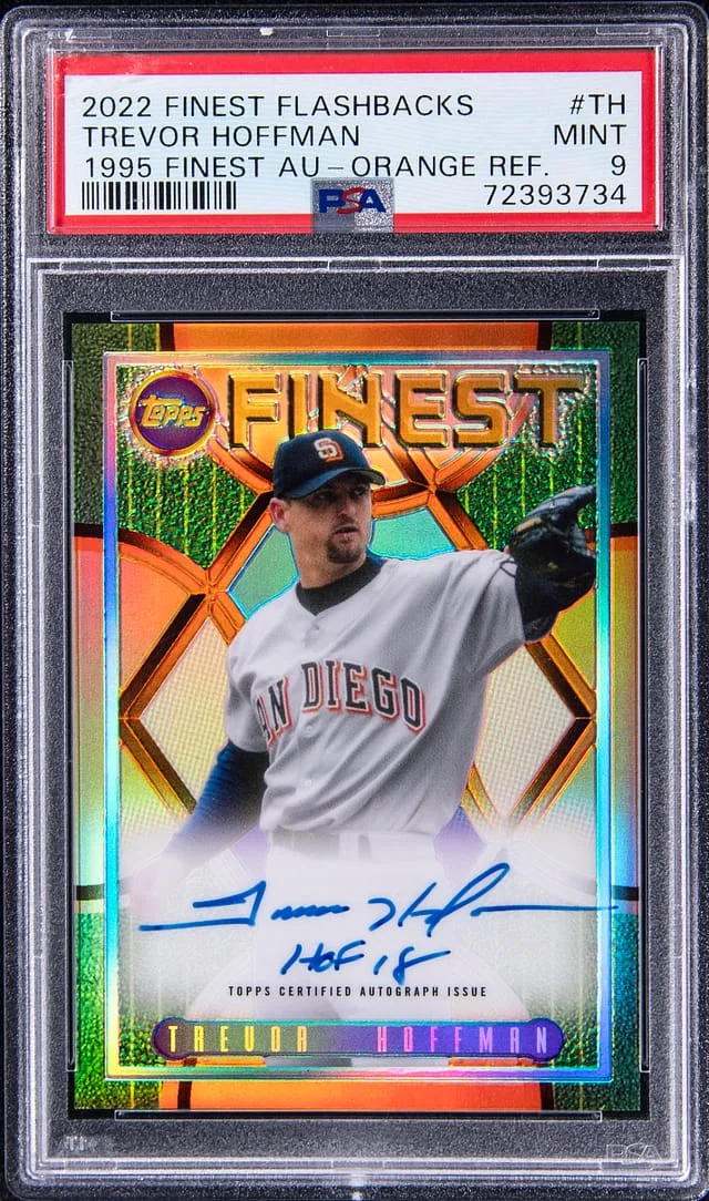 2022 Topps Finest Trevor Hoffman Flashbacks Finest Autograph Orange Refractor #TH card image