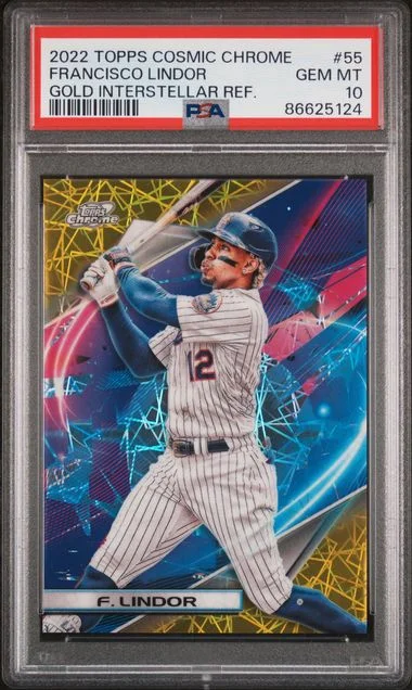 2022 Topps Francisco Lindor Cosmic Chrome Gold Interstellar Refractor #55 card image