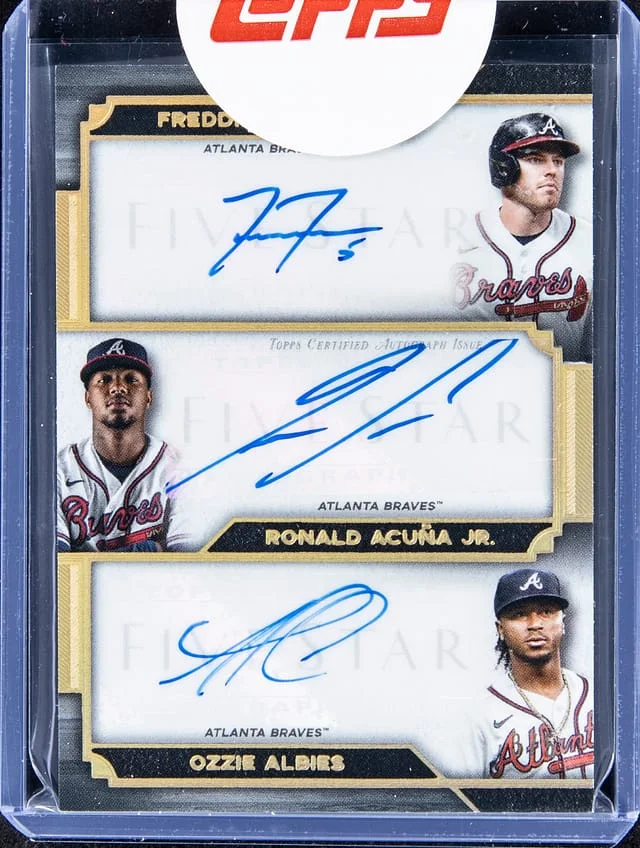 2022 Topps Freddie Freeman/Ronald Acuna Jr./Ozzie Albies/Austin Riley/Dansby Swanson Multi-Signed Card - Topps Encased Five Star Autographs #FSA-FF card image