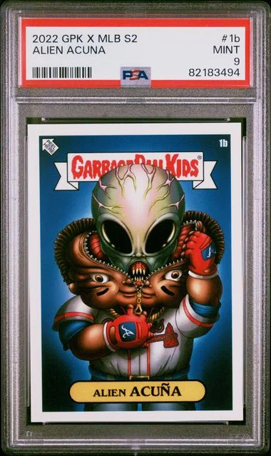 2022 Topps Garbage Pail Kids Alex Pardee 1B Alien Acuna Gpk X MLB Series #2 card image