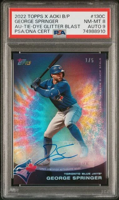 2022 Topps George Springer X Steve Aoki Baseball Party Autographs Tie-Dye Glitter Blast #130C card image