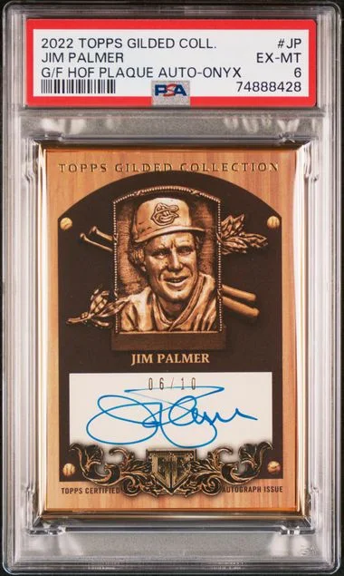 2022 Topps Gilded Collection Gold Framed Hall Of Famers Plaque Autographs Onyx Jp Jim Palmer #no-number card image