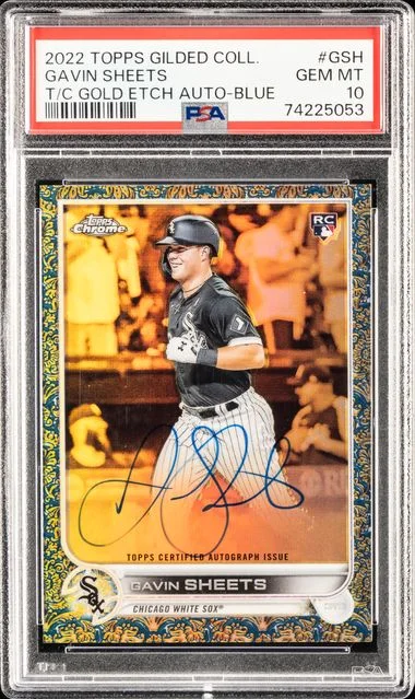 2022 Topps Gilded Collection Topps Chrome Gold Etch Autographs Blue Gsh Gavin Sheets #no-number card image