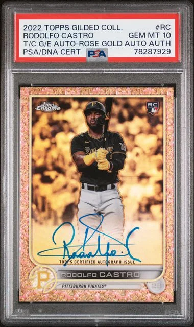 2022 Topps Gilded Collection Topps Chrome Gold Etch Autographs Rose Gold # Rodolfo Castro #no-number card image