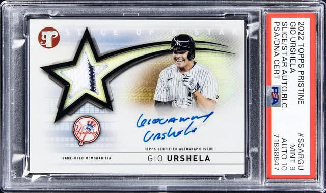 2022 Topps Gio Urshela Pristine Slice of a Star Autograph Relic #SSARGU card image