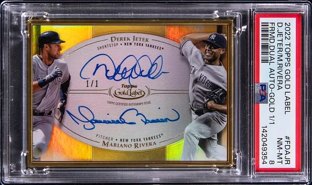 2022 Topps Gold Label Derek Jeter/Mariano Rivera Framed Dual Autographs Gold #FDA-JR card image