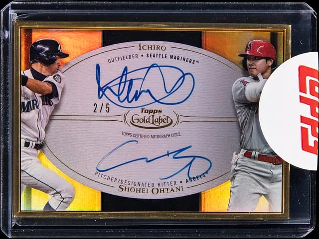 2022 Topps Gold Label Ichiro/Shohei Ohtani Framed Dual Autograph Black #FDA-IO card image