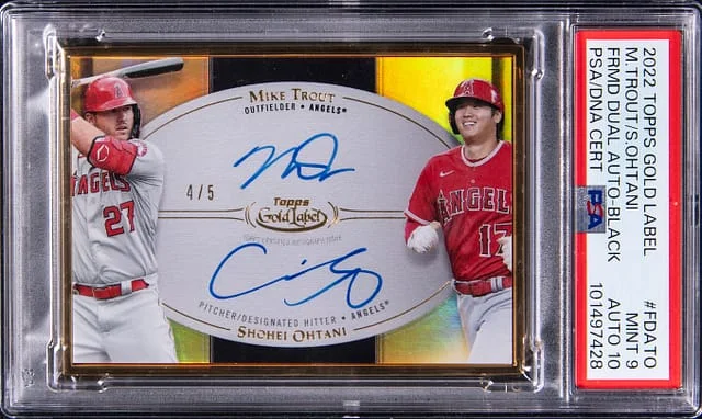 2022 Topps Gold Label Mike Trout/Shohei Ohtani Framed Dual Autograph Black #FDA-TO card image