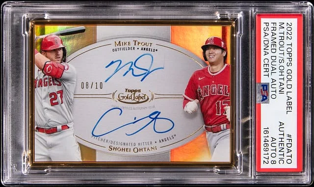 2022 Topps Gold Label Shohei Ohtani/Mike Trout Framed Dual Autograph #FDA-TO card image