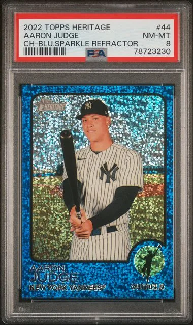 2022 Topps Heritage Aaron Judge Chrome-Blue Sparkle Refractor #44 card image