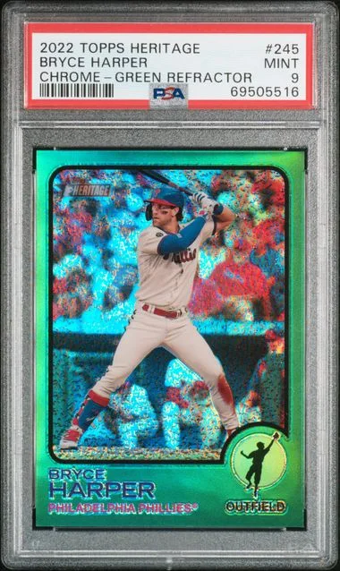 2022 Topps Heritage Chrome Bryce Harper Green Refractor #245 card image