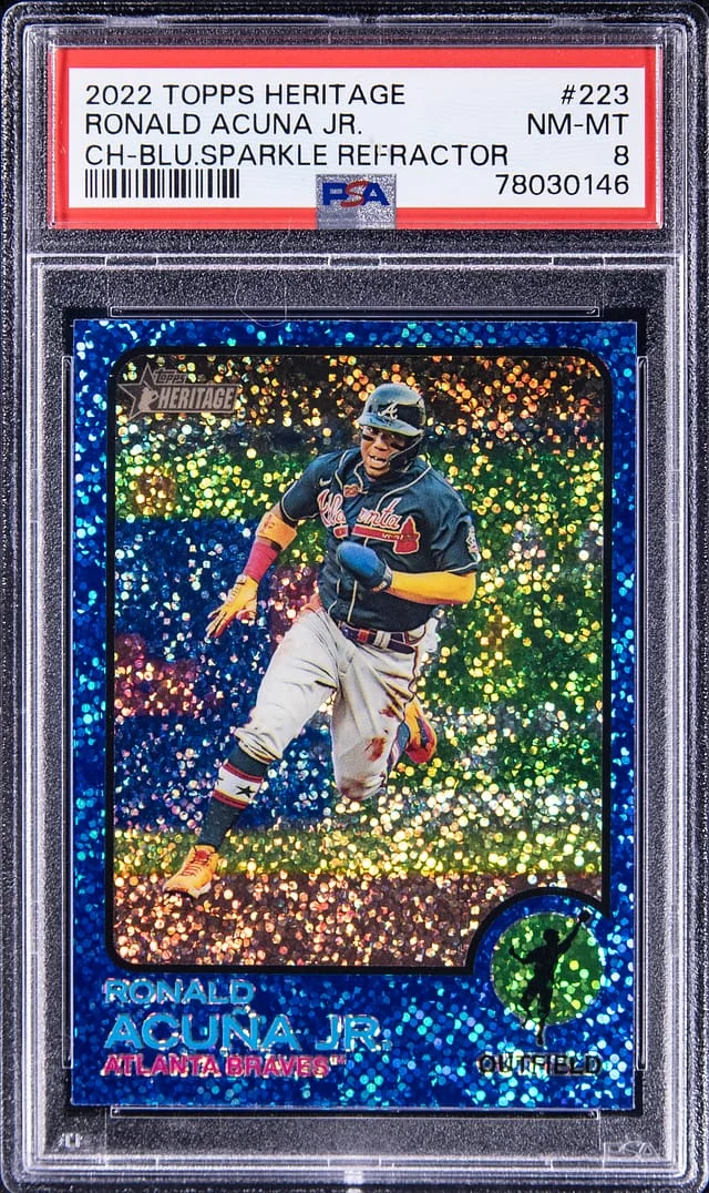 2022 Topps Heritage Chrome Ronald Acuna Jr Blue Sparkle Refractor #223 card image
