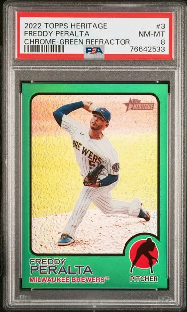 2022 Topps Heritage Freddy Peralta Chrome-Green Refractor #3 card image