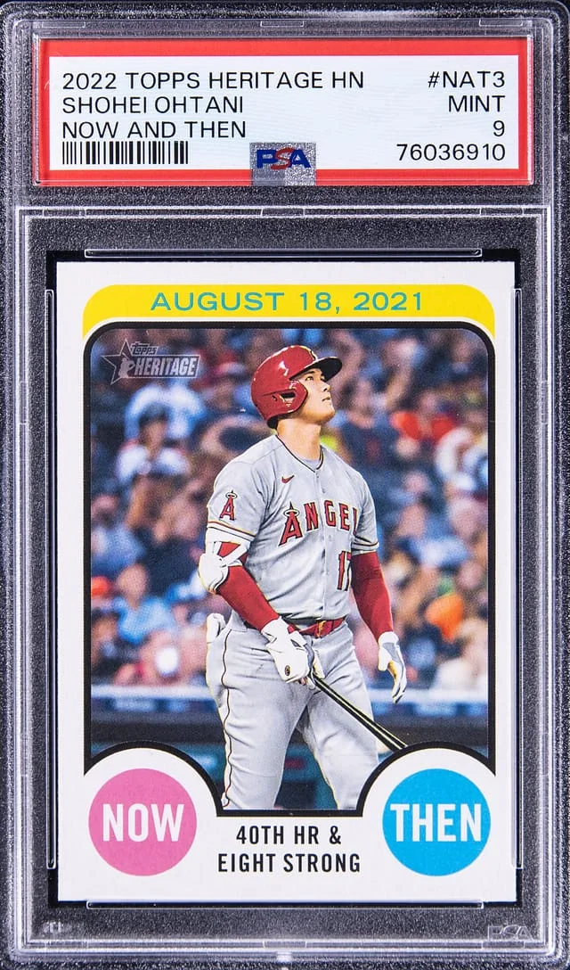 2022 Topps Heritage High Number Shohei Ohtani Now & Then #NAT3 card image