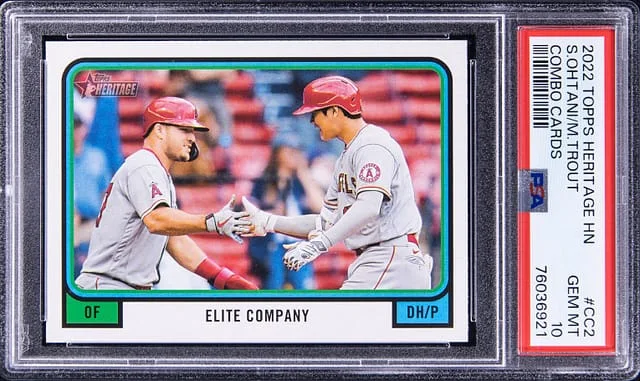 2022 Topps Heritage Mike Trout/Shohei Ohtani Combo Cards #CC2 card image