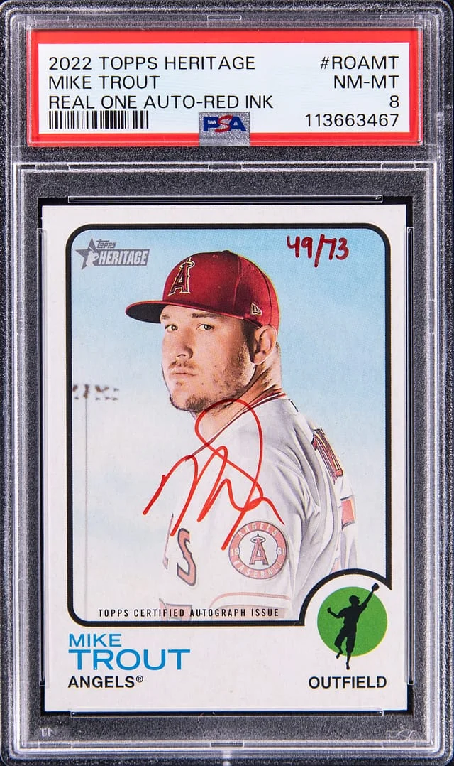 2022 Topps Heritage Real One Mike Trout Autograph Red Ink #ROA-MT card image