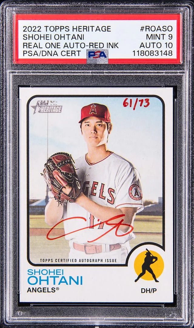 2022 Topps Heritage Real One Shohei Ohtani Autographs Red Ink #ROA-SO card image