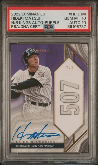 2022 Topps Hideki Matsui Luminaries Home Run Kings Autographs Purple #HRKHM card image