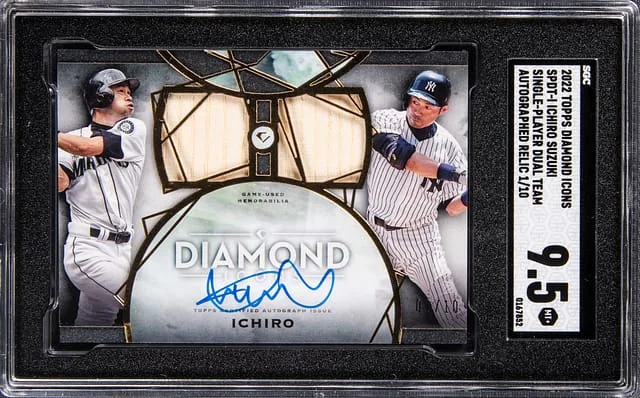 2022 Topps Ichiro Suzuki Diamond Icons Single-Player Dual Team Autographed Relic #SPDT-1 card image