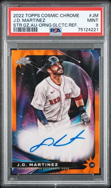 2022 Topps J.D. Martinez Cosmic Chrome Star Gaze Autographs Orange Galactic Refractor #JM card image