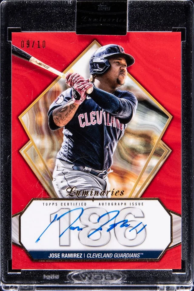 2022 Topps Jose Ramirez Luminaries Hit Kings Autographs Red #HK-JR card image