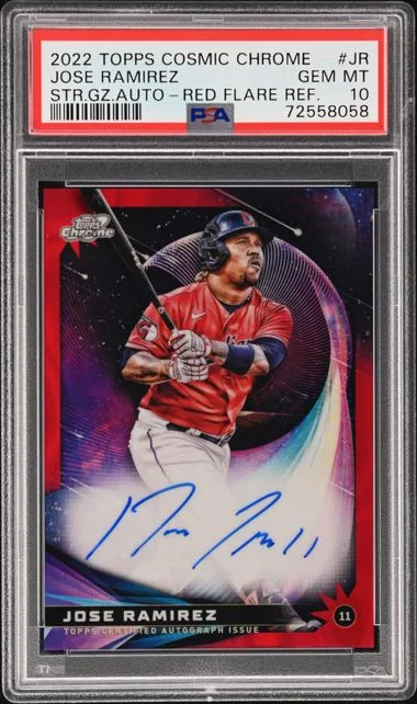 2022 Topps Jose Ramirez Cosmic Chrome Star Gaze Autographs Red Flare Refractor #SGA-JR card image
