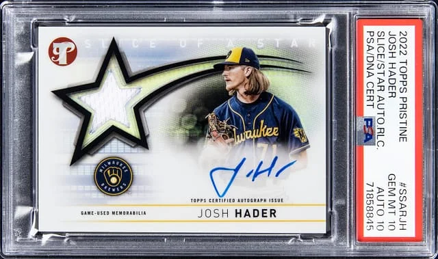 2022 Topps Josh Hader Pristine Slice of a Star Autograph Relic #SSARJH card image