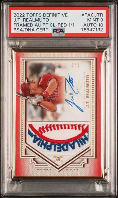 2022 Topps J.T. Realmuto Definitive Framed Autograph Patch Collection Red #FAC-JTR card image