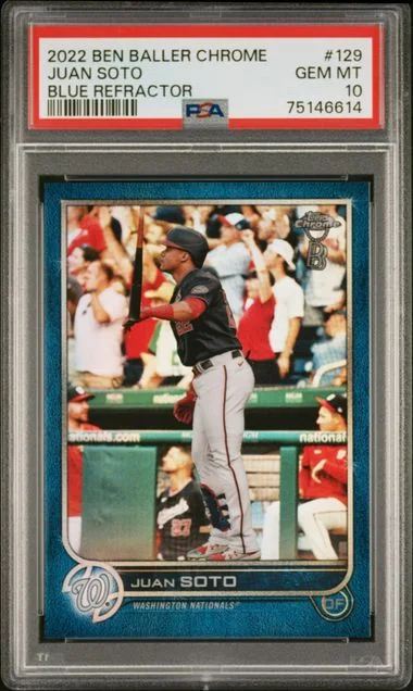 2022 Topps Juan Soto Ben Baller Chrome Blue Refractor #129 card image