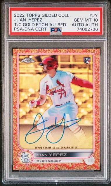 2022 Topps Juan Yepez Gilded Collection Topps Chrome Gold Etch Autographs Red #GEA-JY card image