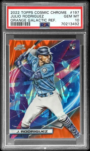 2022 Topps Julio Rodriguez Cosmic Chrome Orange Galactic Refractor #197 card image