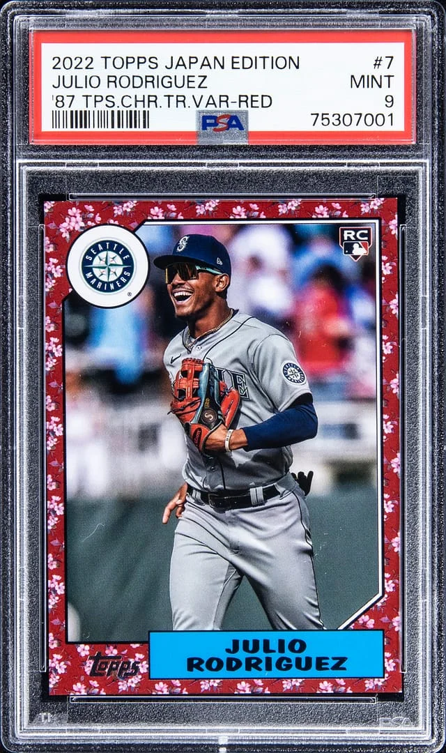 2022 Topps Julio Rodriguez Japan Edition 1987 Topps Cherry Tree Variation Red #87B-7 card image