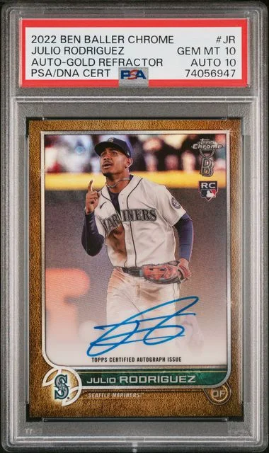 2022 Topps Julio Rodriguez Ben Baller Chrome Autographs Gold Refractor #BBA-JR card image
