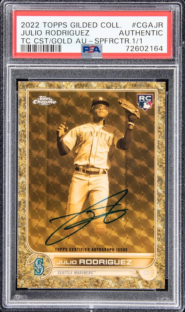 2022 Topps Julio Rodriguez Gilded Collection Topps Chrome Cast In Gold Autographs SuperFractor #CGA-JR card image