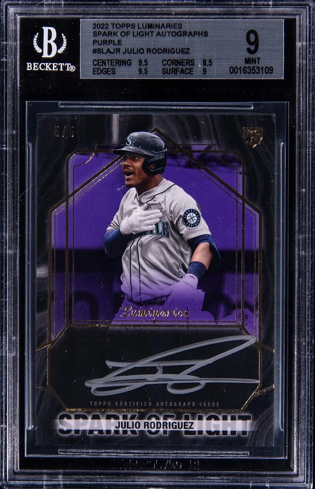 2022 Topps Julio Rodriguez Luminaries Spark of Light Autograph Purple #SLA-JR card image