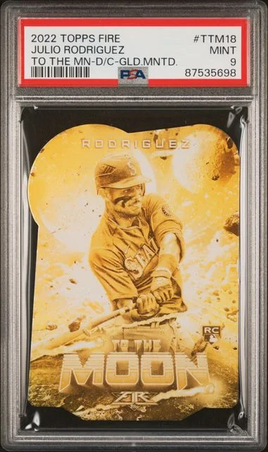 2022 Topps Julio Rodriguez Fire To The Moon Die-Cut-Gold Minted #TTM18 card image