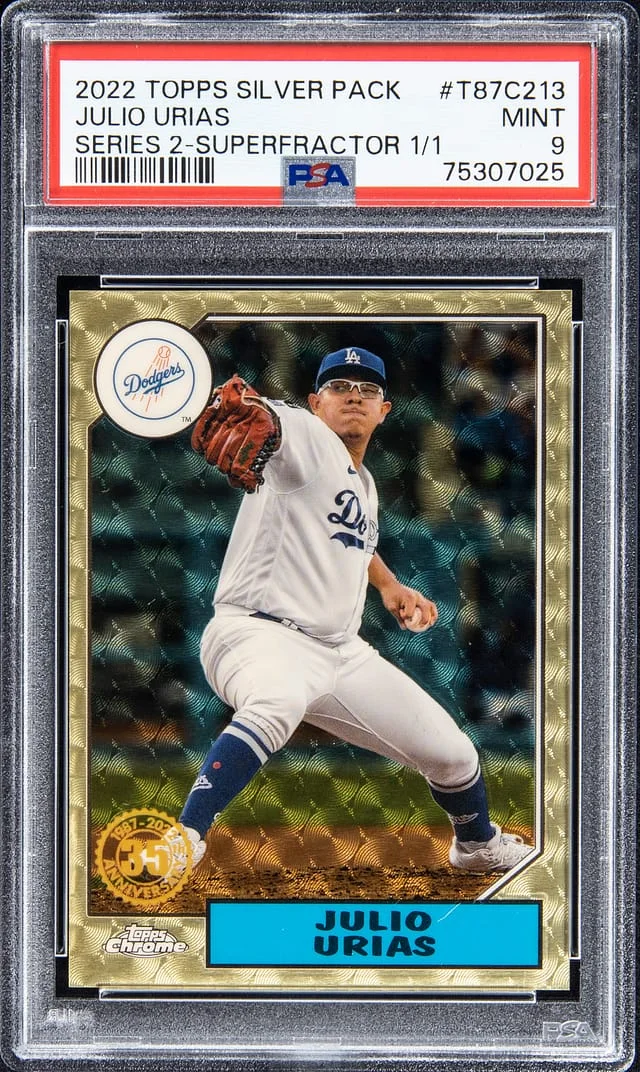 2022 Topps Julio Urias Silver Pack Series 2 SuperFractor #T87C2-13 card image