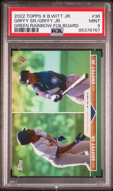 2022 Topps Ken Griffey Jr./Ken Griffey Sr. X Bobby Witt Jr. Crown Collection Green Rainbow Foilboard #36 card image