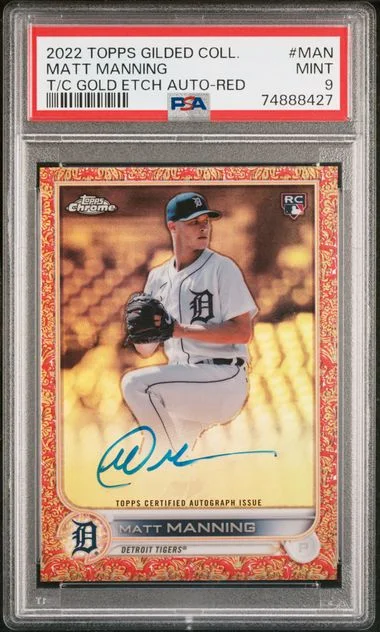 2022 Topps Matt Manning Gilded Collection Topps Chrome Gold Etch Autographs Red #GEA-MAN card image